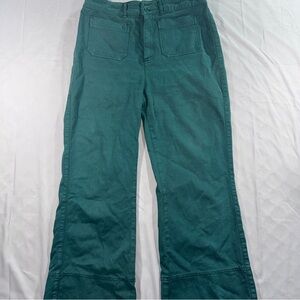 Faherty Womens Pants Emerald Green Stretch Cotton Patch Pocket Wide-Leg Size 30